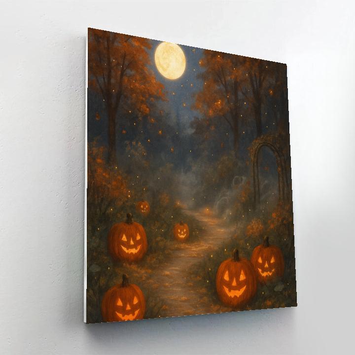 Moonlit Pumpkin Pathway In Autumn Glow paint by number