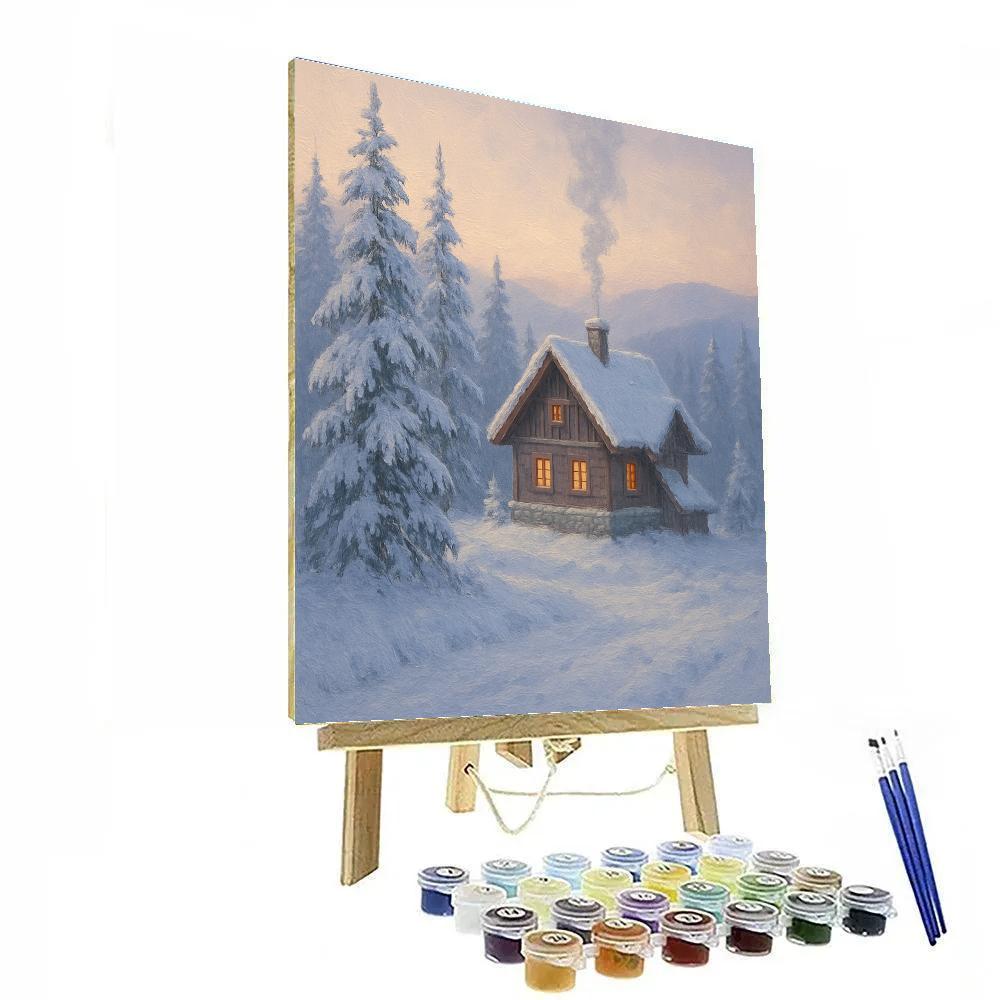 Mountain Chalet Embraced By Frosted Pines Painting by numbers kit