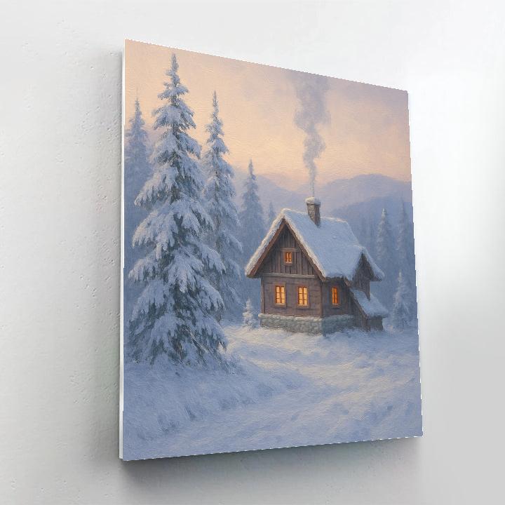 Mountain Chalet Embraced By Frosted Pines Painting by numbers kit