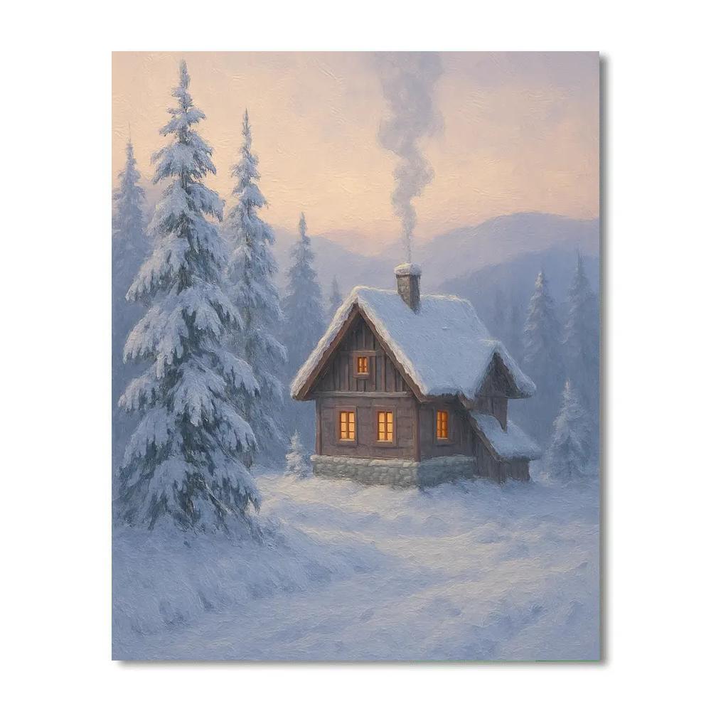 Mountain Chalet Embraced By Frosted Pines Painting by numbers kit