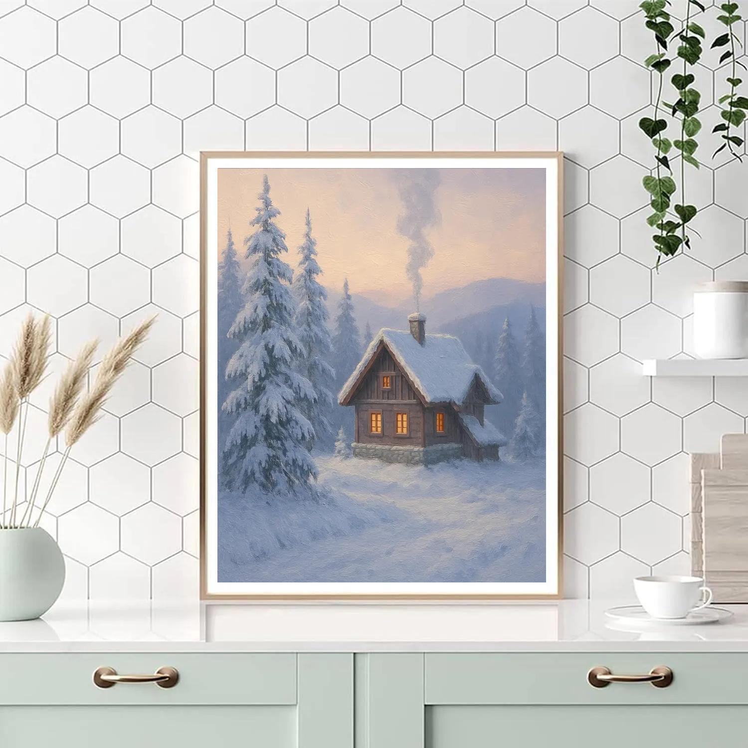 Mountain Chalet Embraced By Frosted Pines Painting by numbers kit