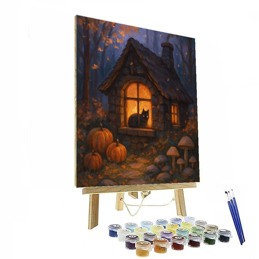 Witchs Cottage Hearthside Twilight paint by number