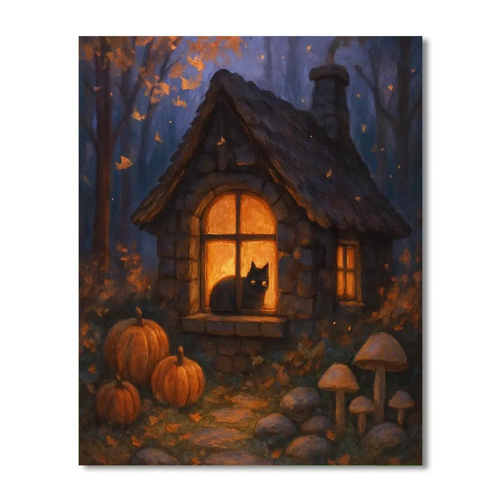Witchs Cottage Hearthside Twilight paint by number