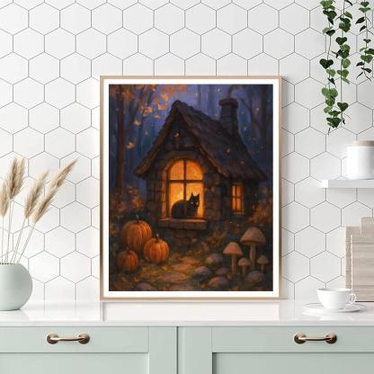 Witchs Cottage Hearthside Twilight paint by number