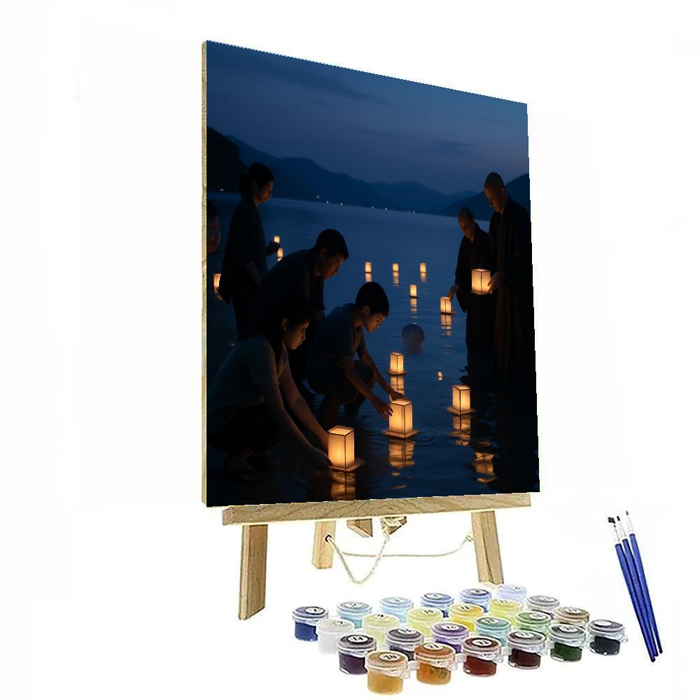 Lantern Floating Obon Ceremony Beach Number painting