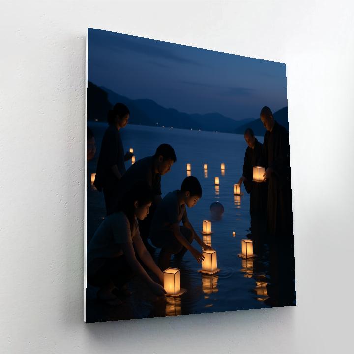 Lantern Floating Obon Ceremony Beach Number painting