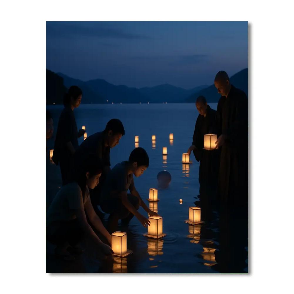 Lantern Floating Obon Ceremony Beach Number painting