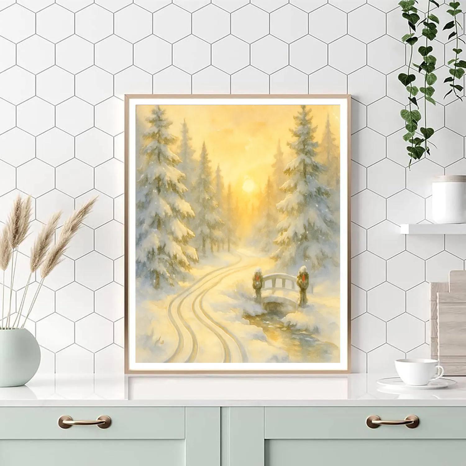 Sleigh Track Woodland Postcard Paint by numbers art