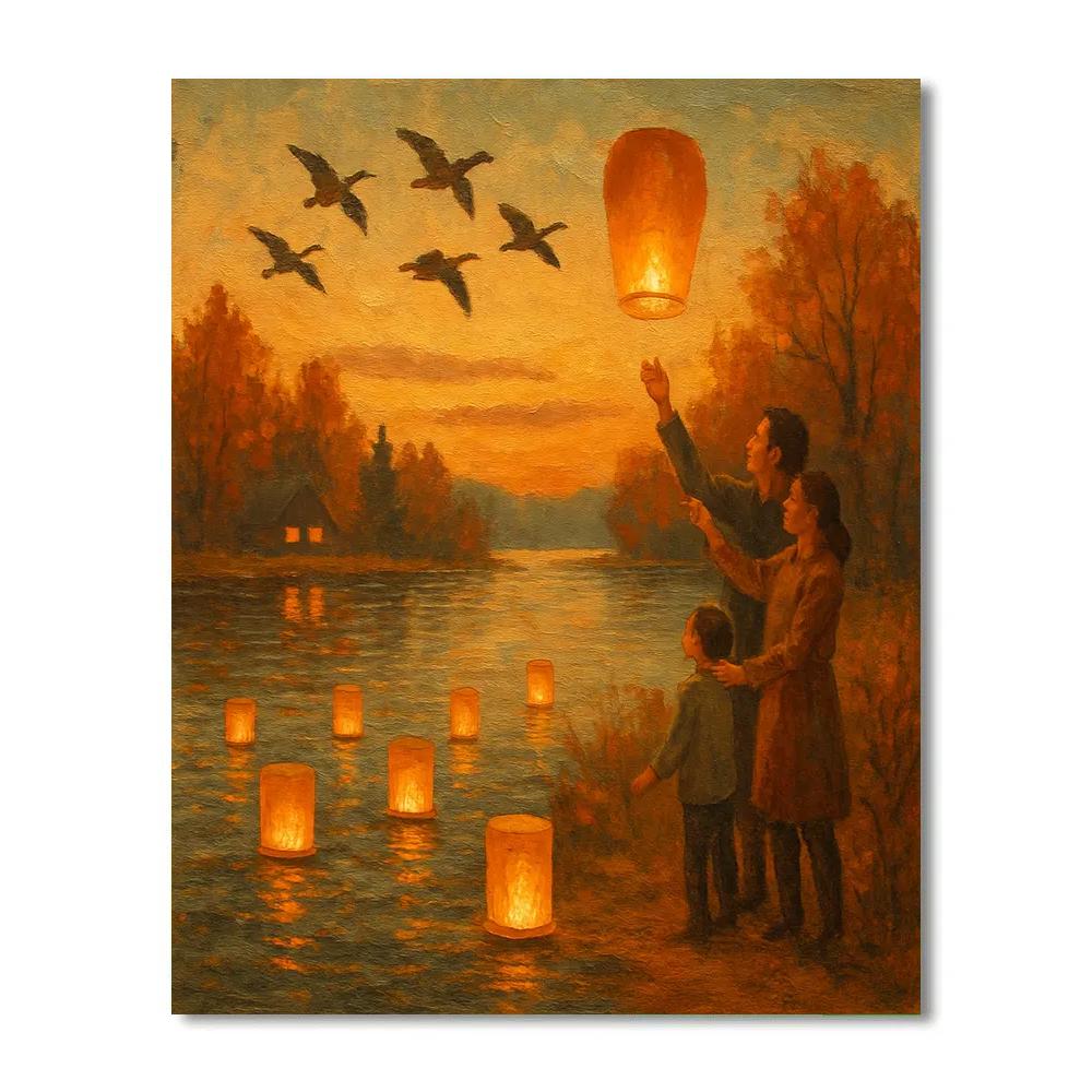 Autumn Lanterns On The Lake painting number kit