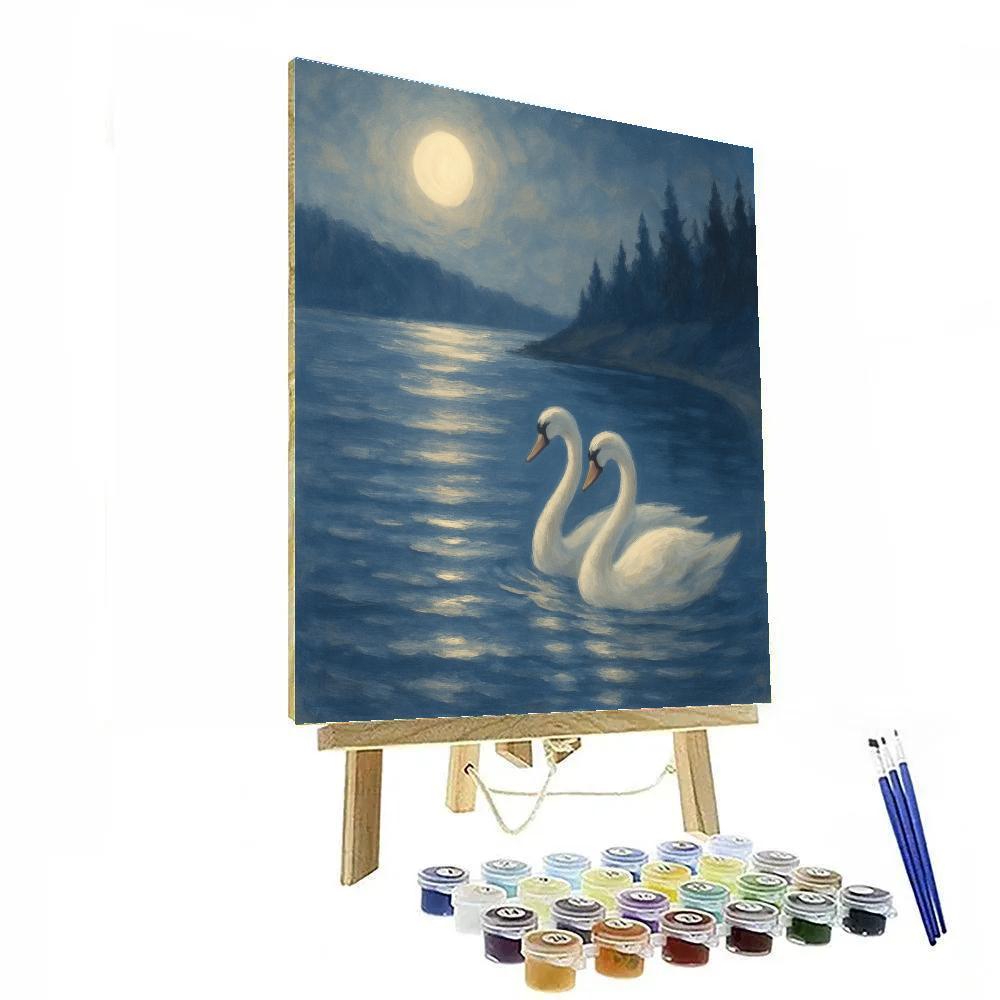 Moonlit Swans In Quiet Cove Painting by numbers kit