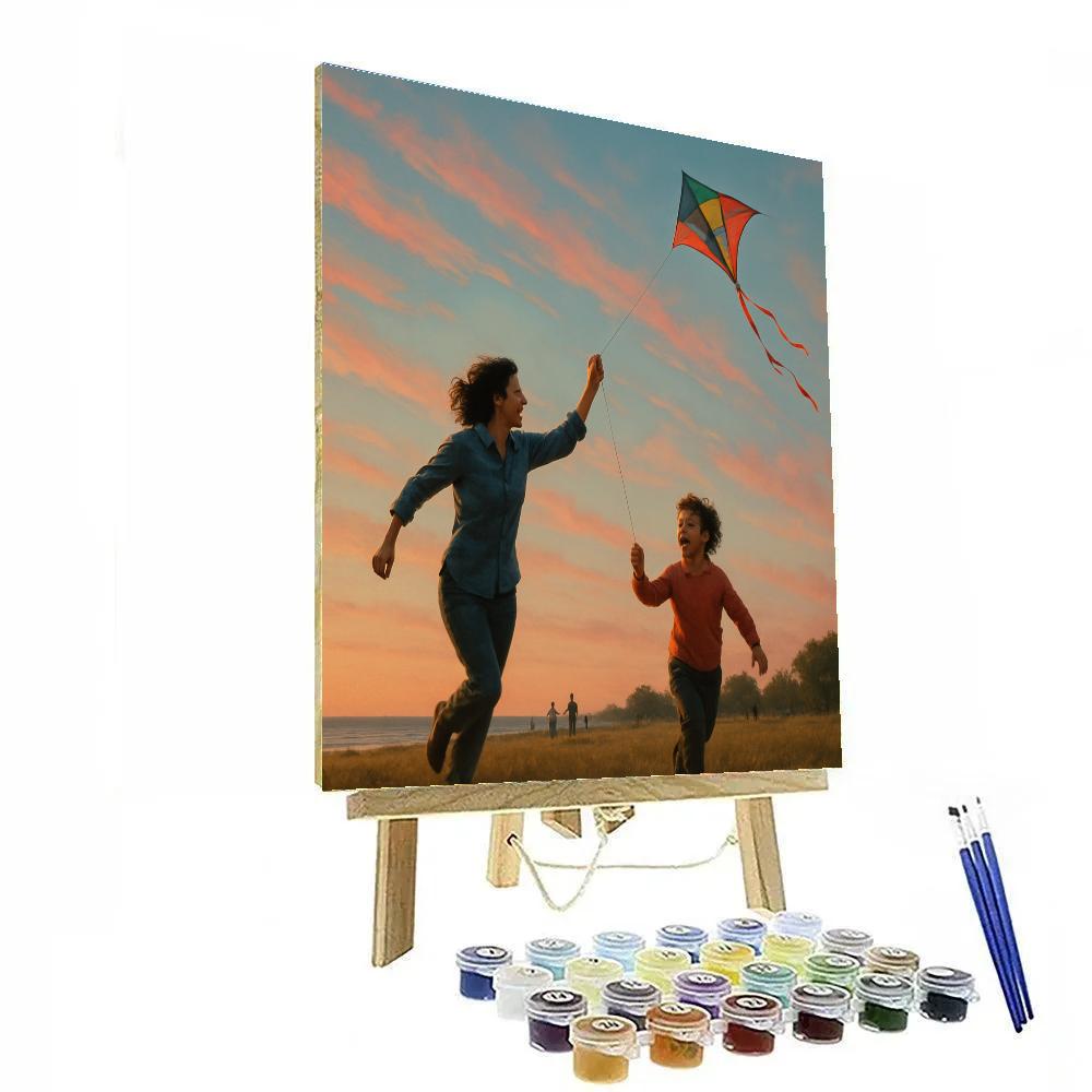 Mother And Child Kite Flying At Dusk Painting by numbers kit