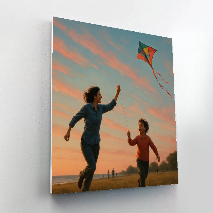 Mother And Child Kite Flying At Dusk Painting by numbers kit