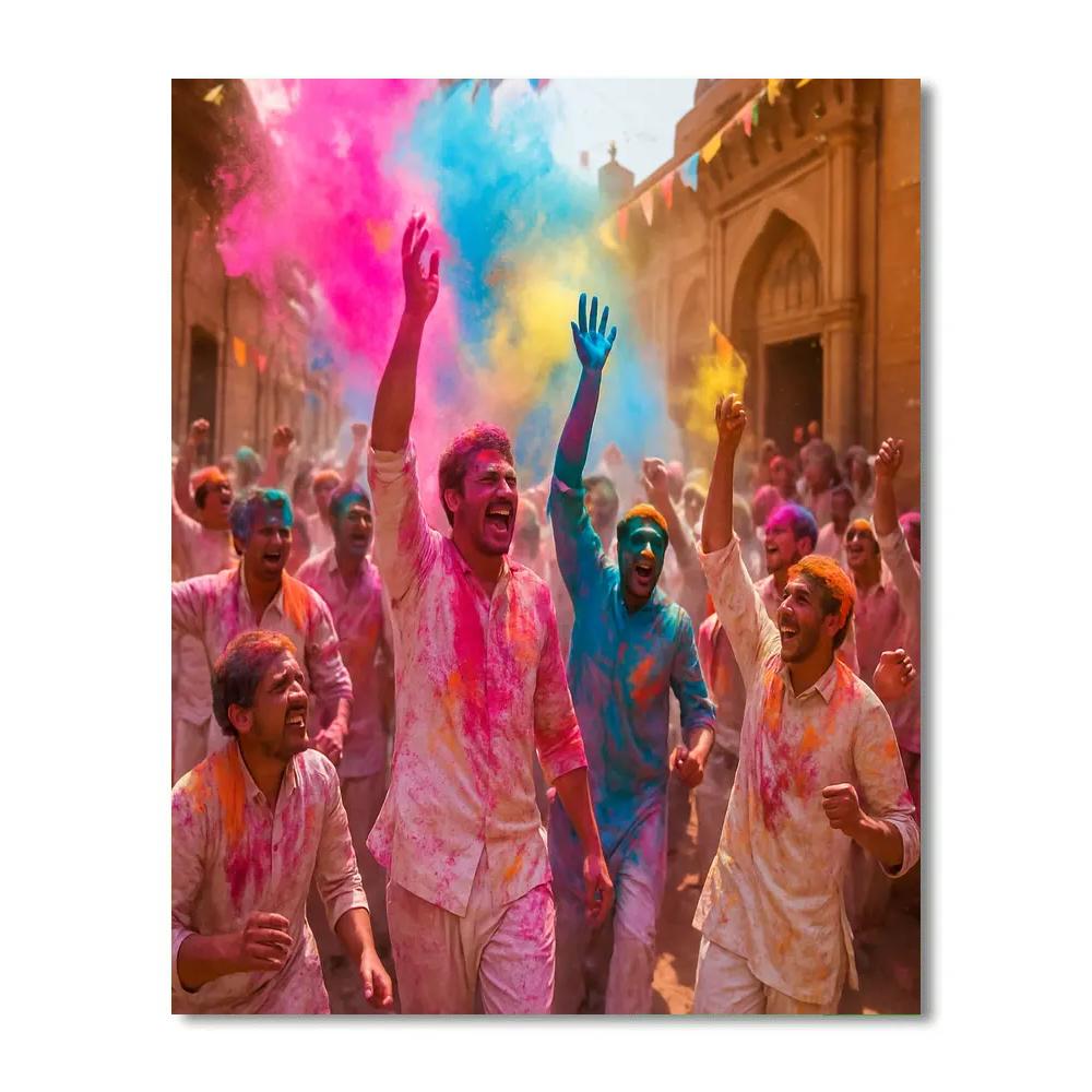 Vibrant Holi Festival Colors In Vrindavan painting number kit