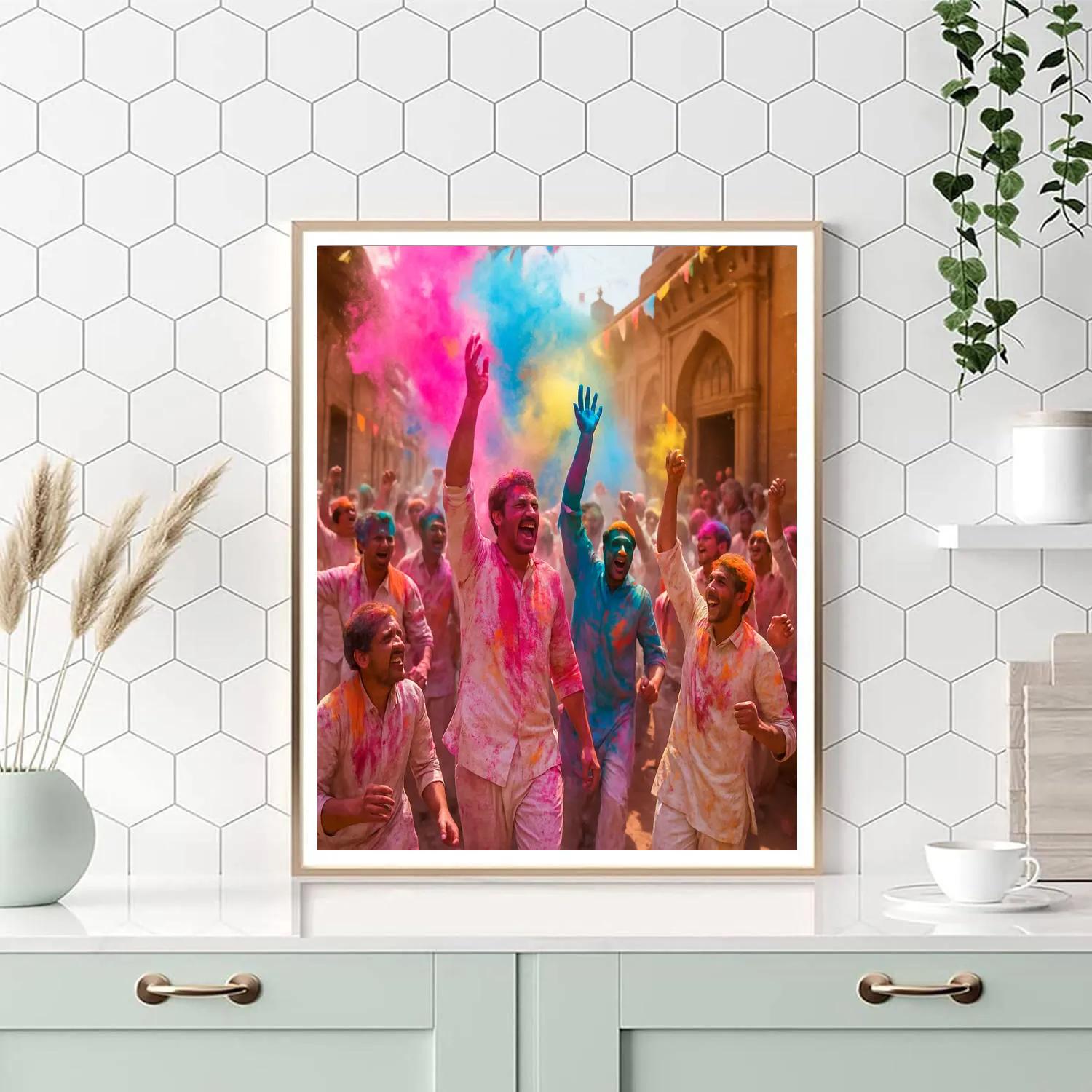 Vibrant Holi Festival Colors In Vrindavan painting number kit