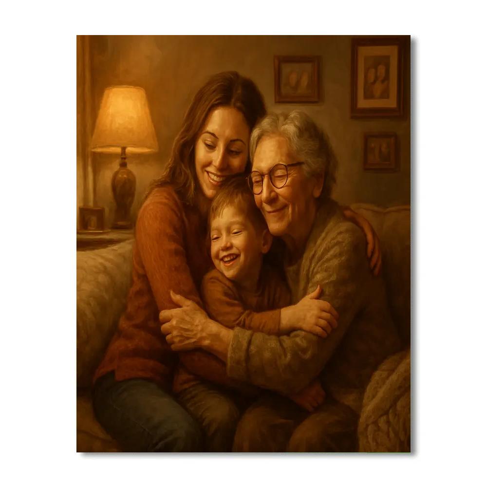 Embrace Of Generations In Cozy Living Room DIY paint by numbers