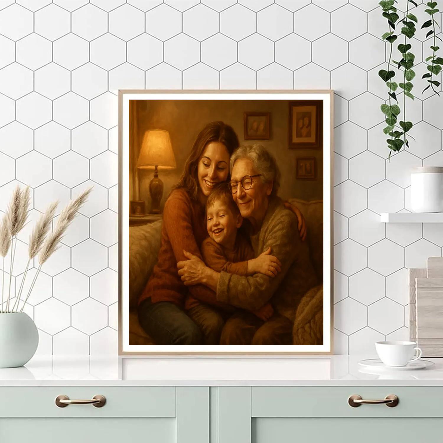Embrace Of Generations In Cozy Living Room DIY paint by numbers