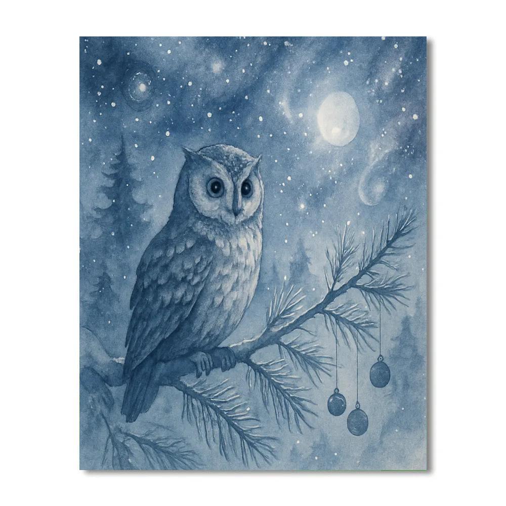 Stargazer Owl On Frostbound Bough paint by numbers