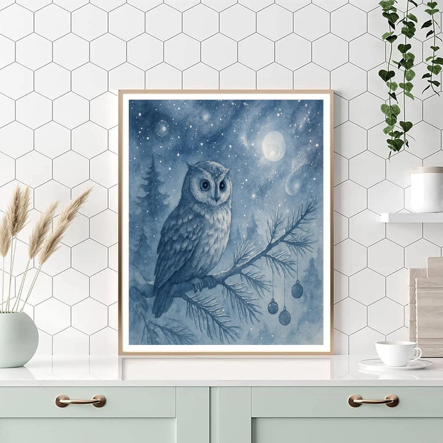 Stargazer Owl On Frostbound Bough paint by numbers