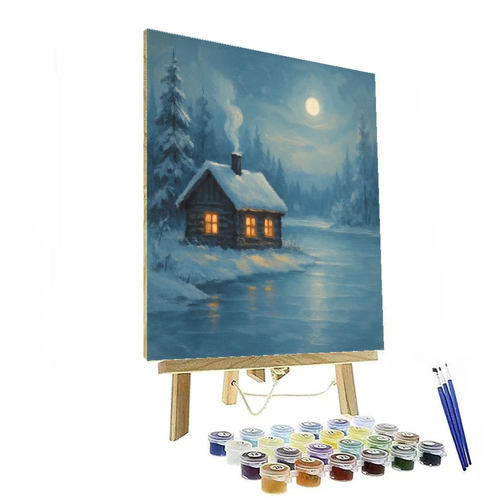 Winter Cabin With Frosted Lake View DIY paint by numbers