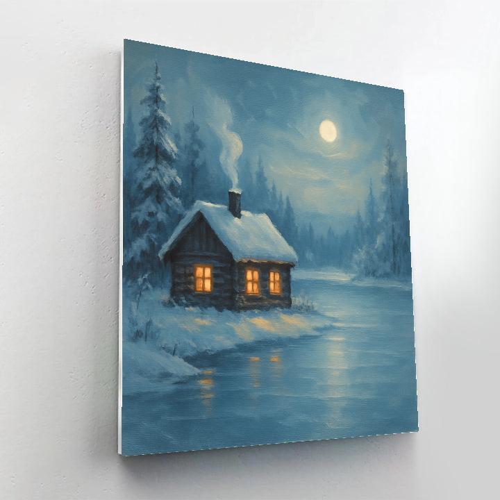 Winter Cabin With Frosted Lake View DIY paint by numbers