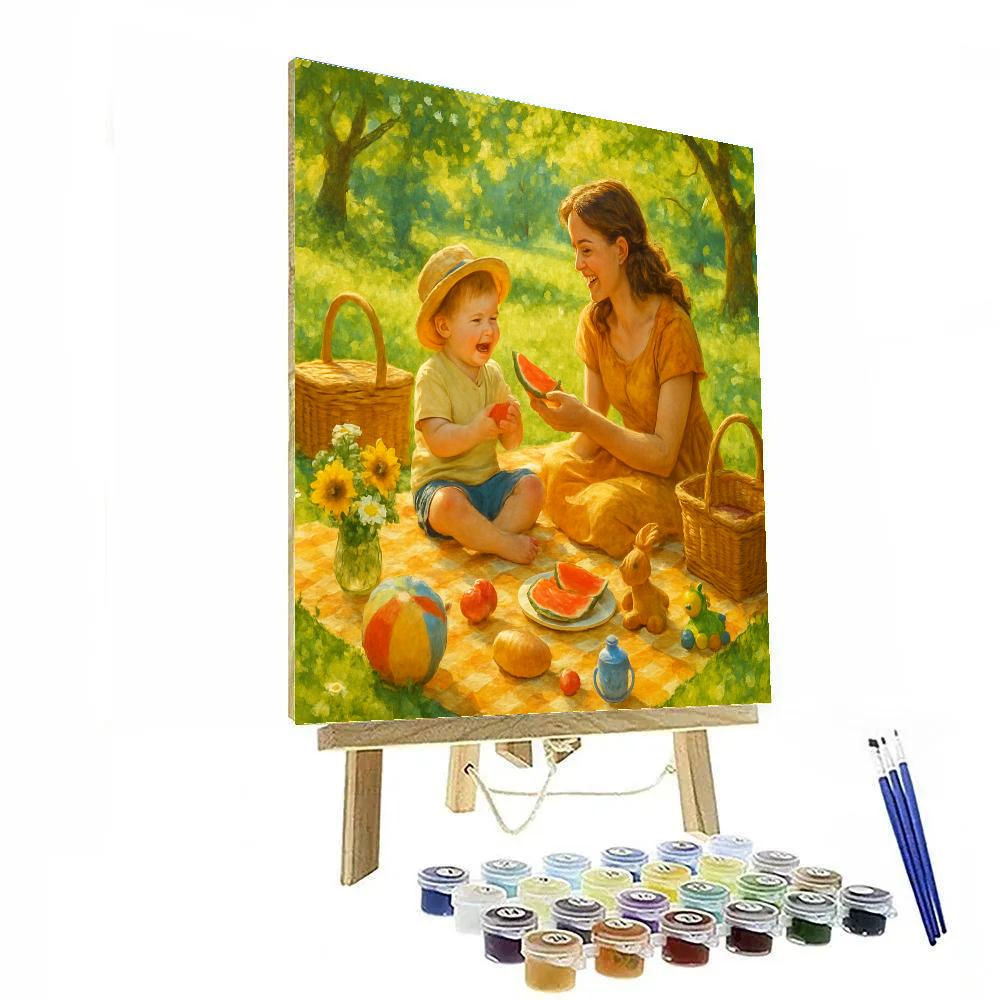 Sunlit Picnic With Mother And Child paint by number