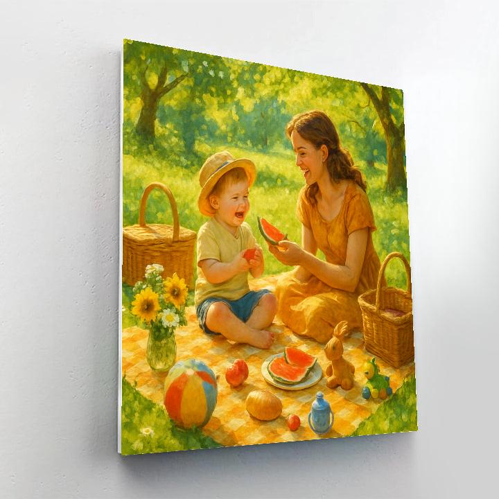 Sunlit Picnic With Mother And Child paint by number
