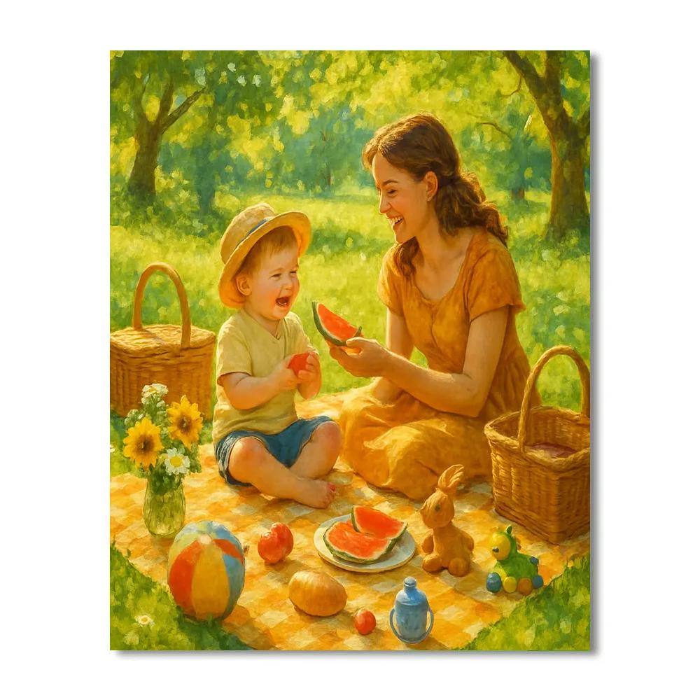 Sunlit Picnic With Mother And Child paint by number