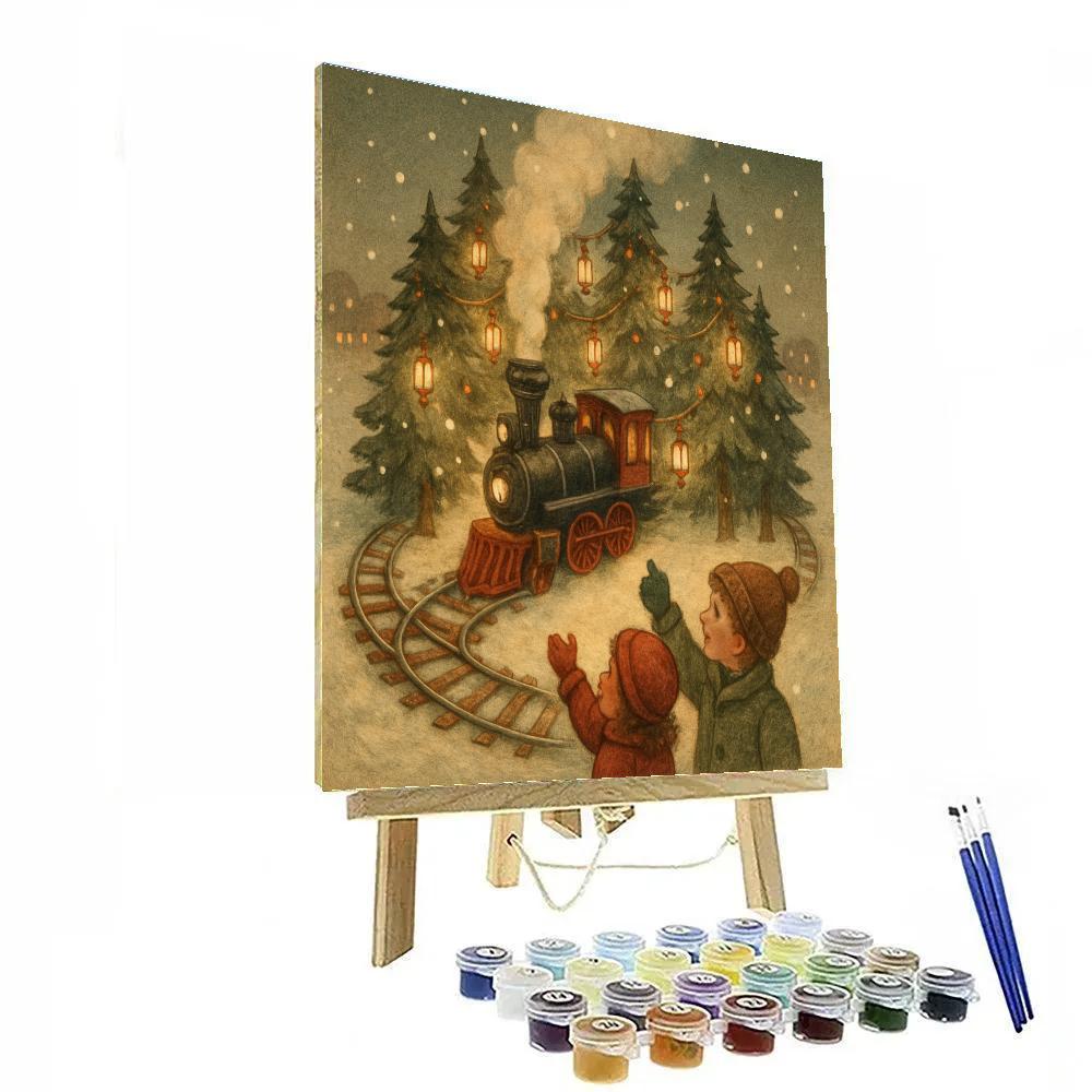 Toy Train Under Lantern Pines DIY paint by numbers