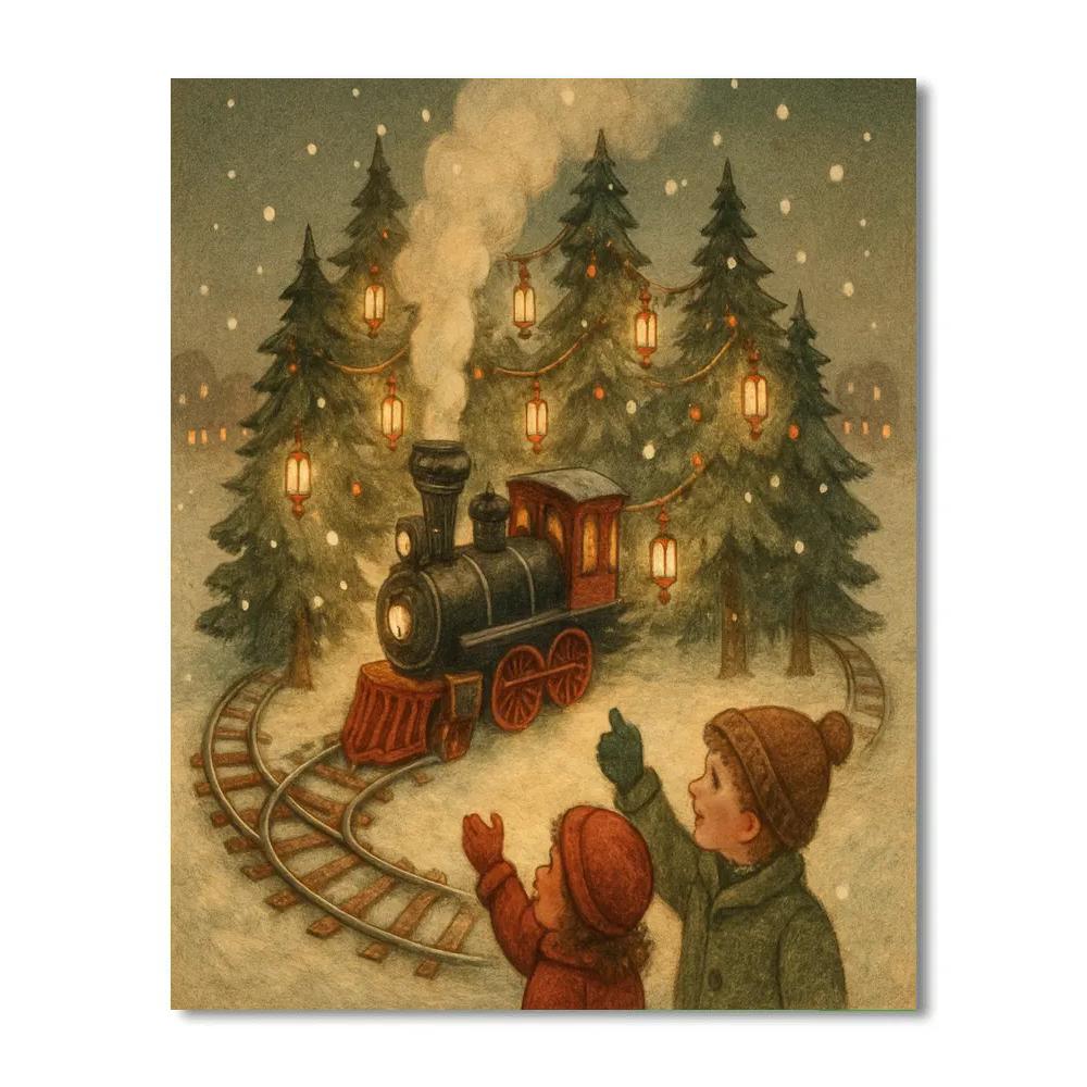 Toy Train Under Lantern Pines DIY paint by numbers