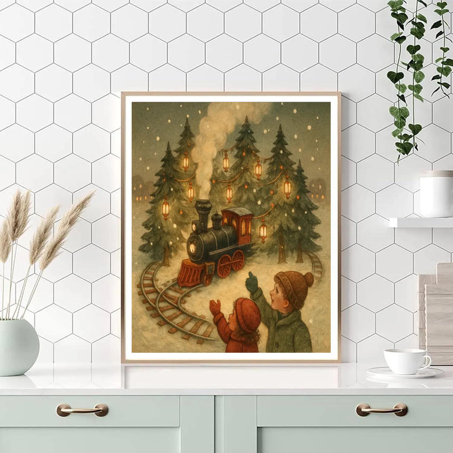 Toy Train Under Lantern Pines DIY paint by numbers