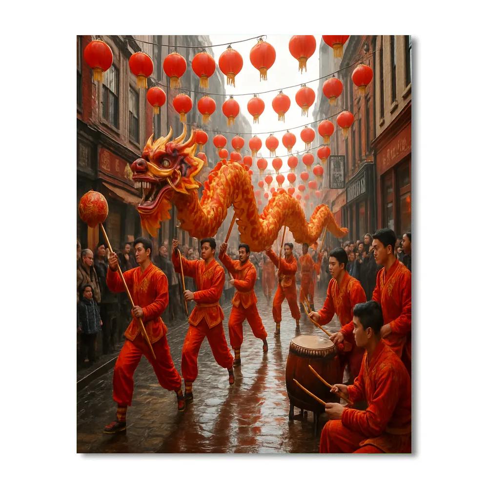 Colorful Lantern Canopy At Chinese New Year Dragon Dance paint by numbers