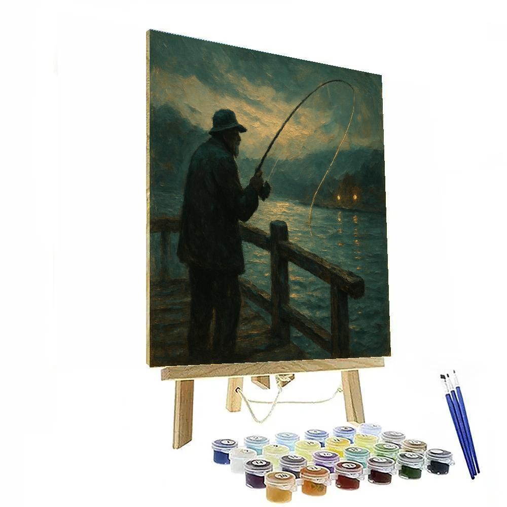 Twilight Fisherman On Foggy Inlet paint by color