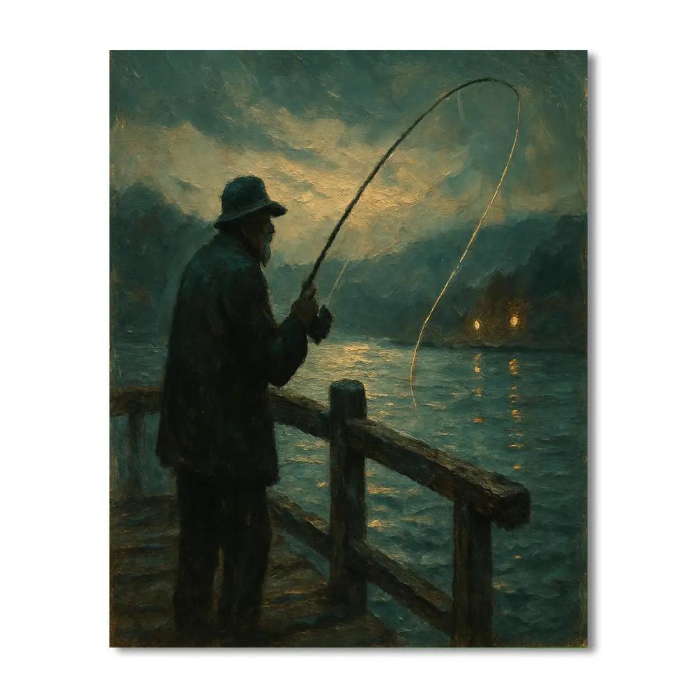Twilight Fisherman On Foggy Inlet paint by color
