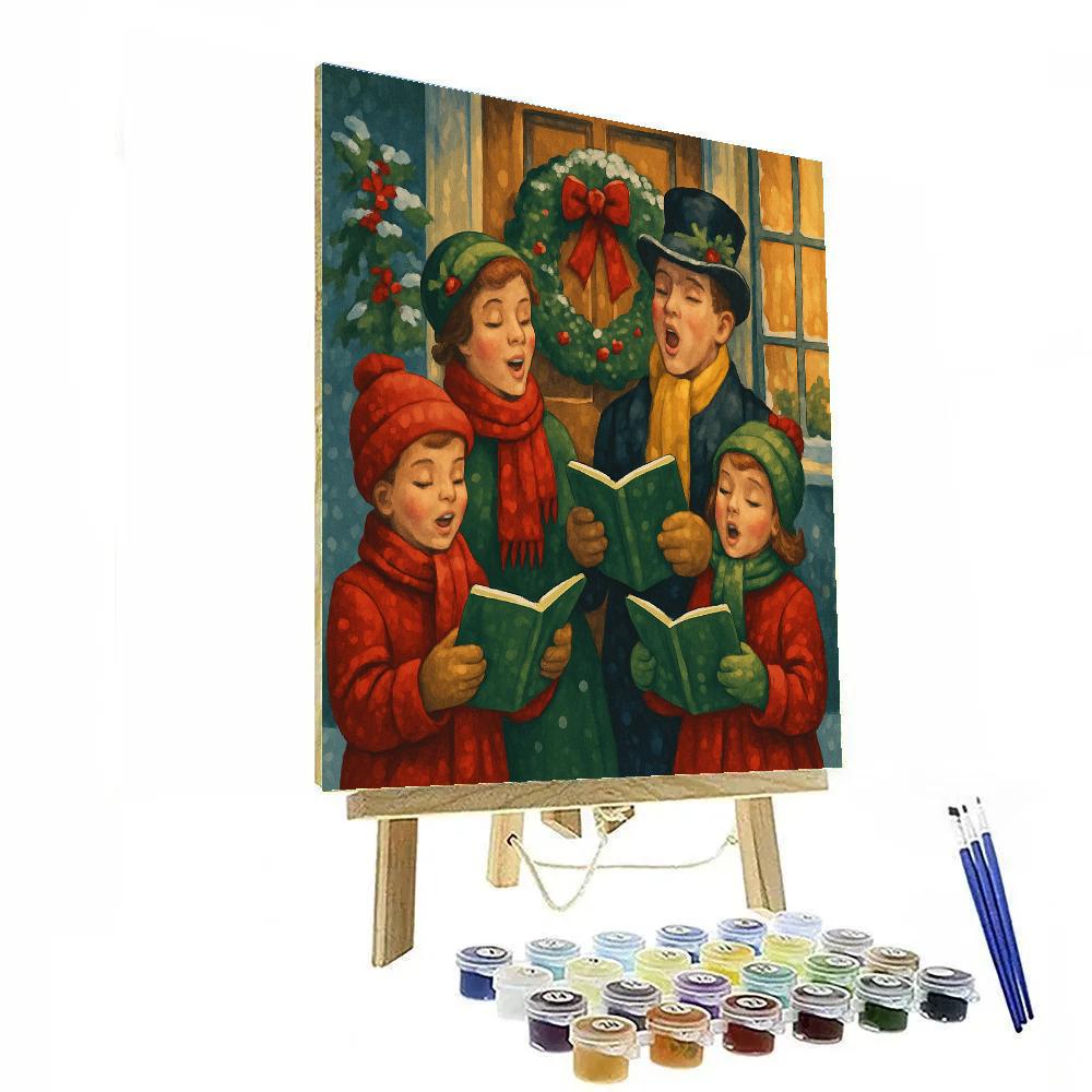 Snowy Doorstep Caroling paint by numbers