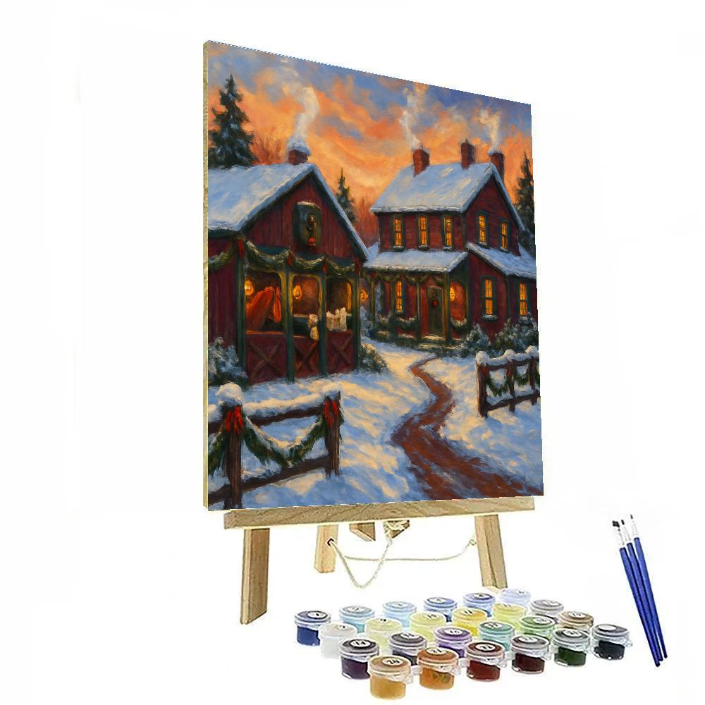 Festive Farmstead With Lanterns painting number kit