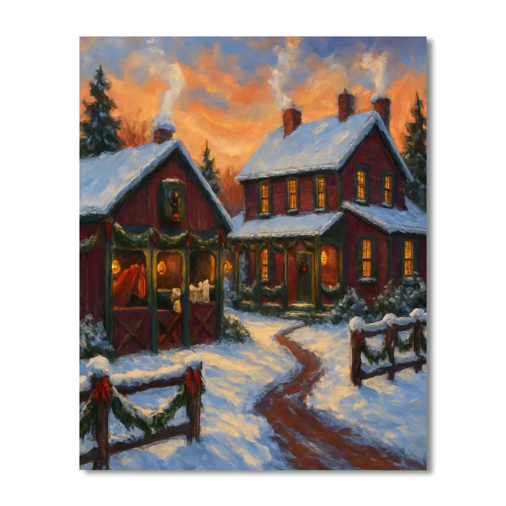 Festive Farmstead With Lanterns painting number kit