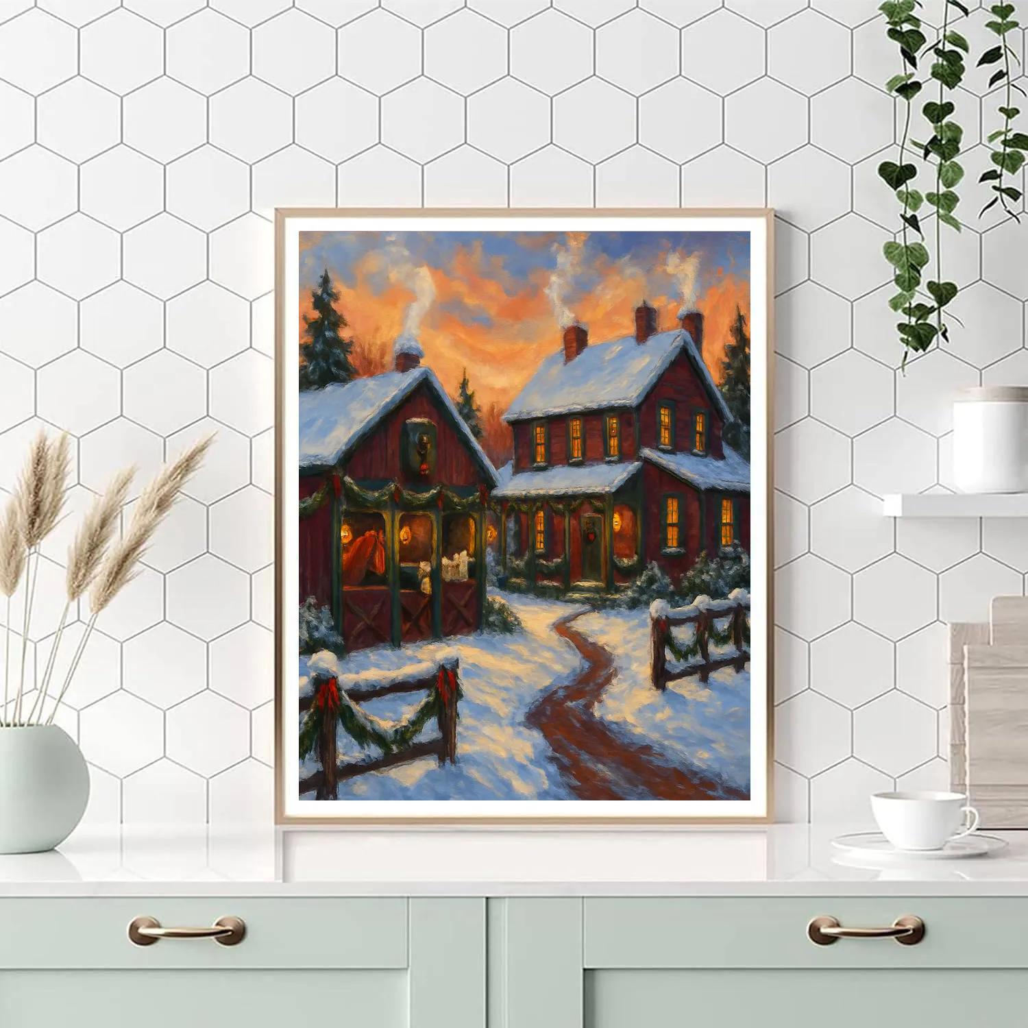 Festive Farmstead With Lanterns painting number kit