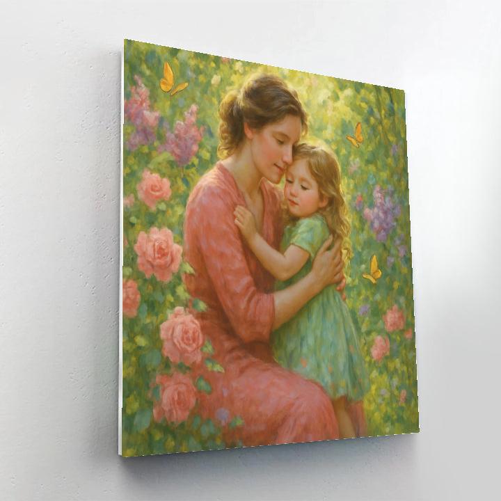 Mother And Child Embracing In A Garden Paint by numbers art