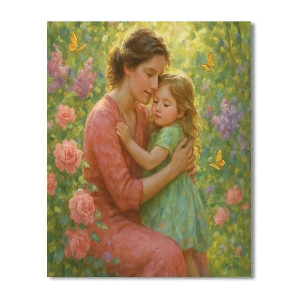 Mother And Child Embracing In A Garden Paint by numbers art