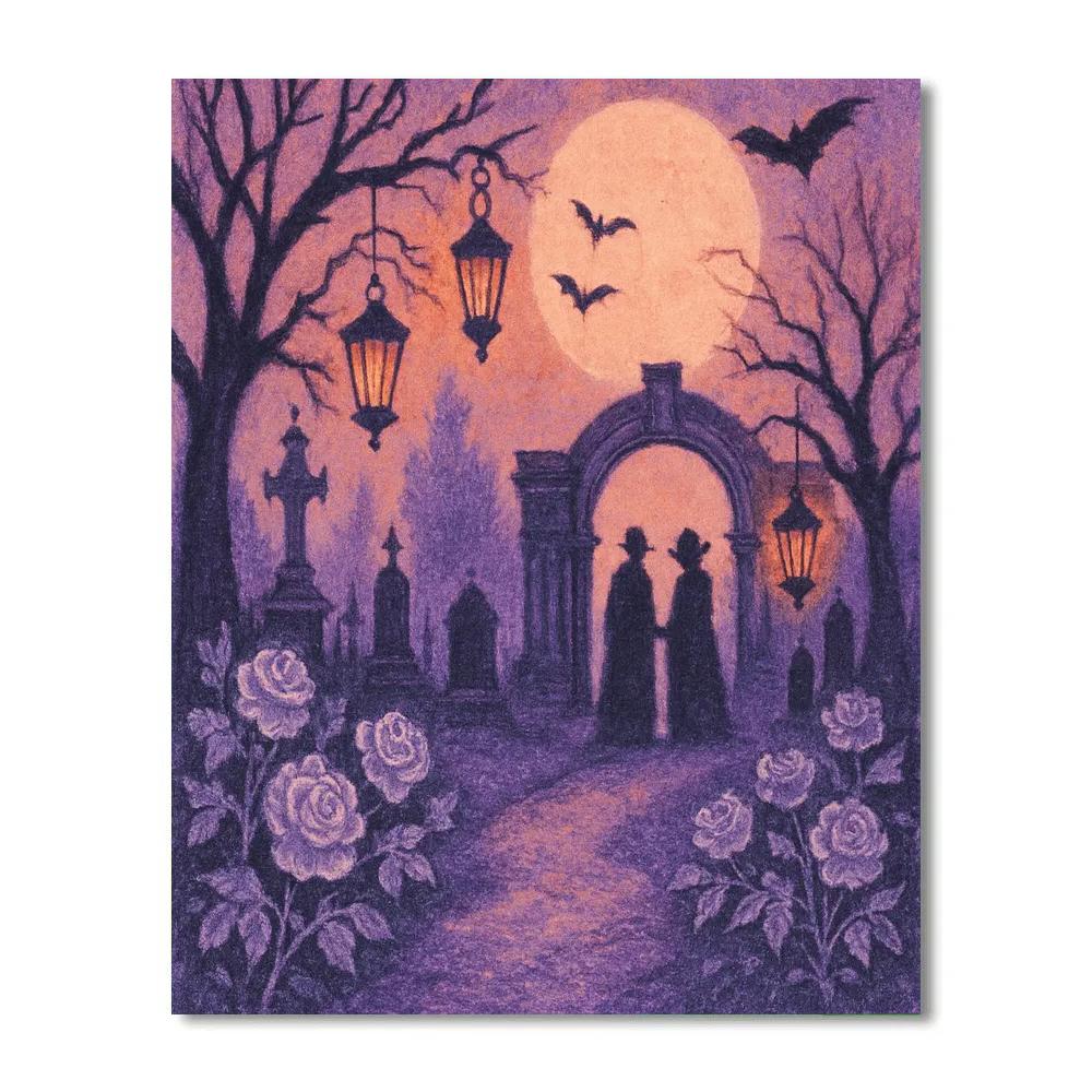Moonlit Cemetery Promenade paint by number