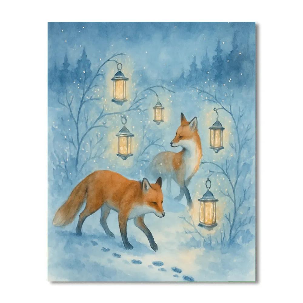 Snow Fox Lantern Dance painting number kit
