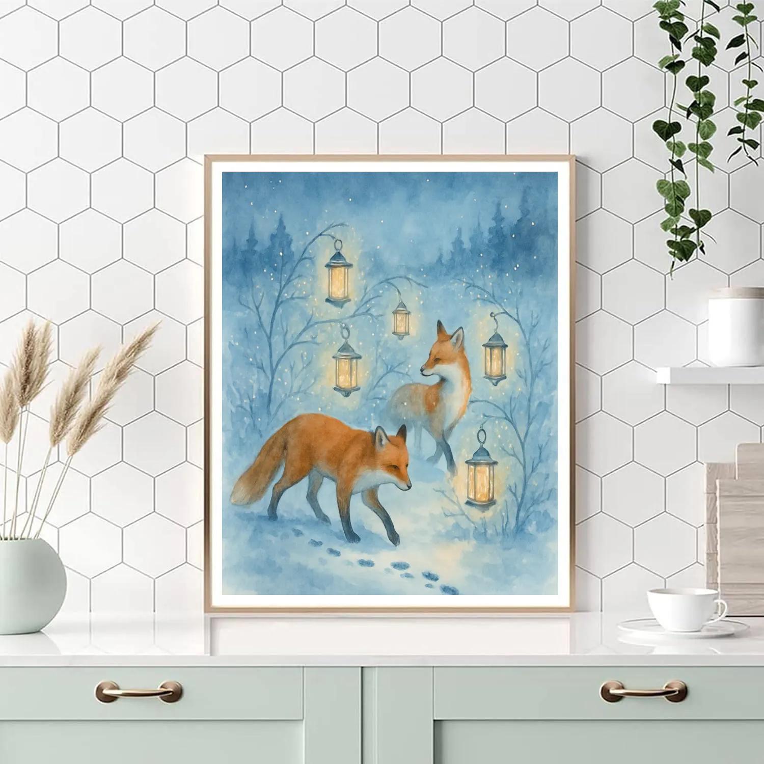 Snow Fox Lantern Dance painting number kit
