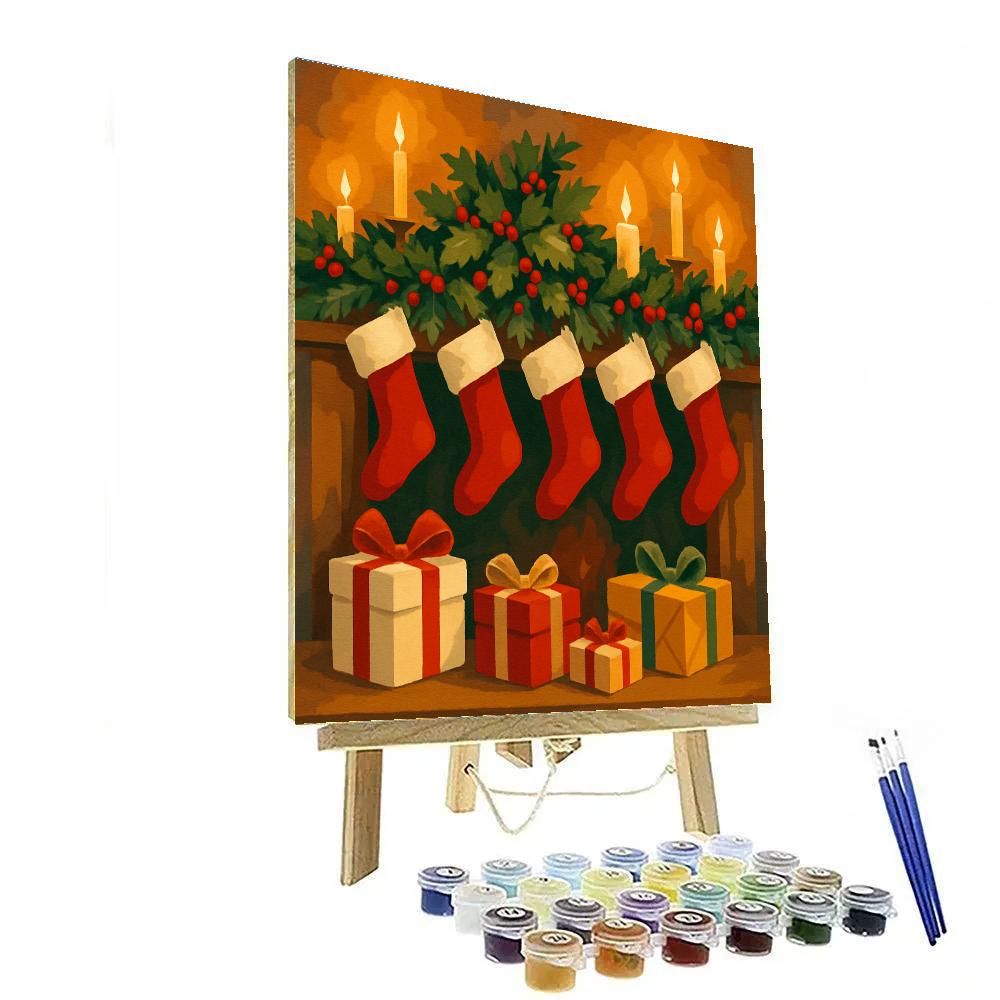 Stockings And Holly Glow paint by number