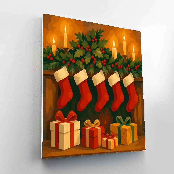 Stockings And Holly Glow paint by number