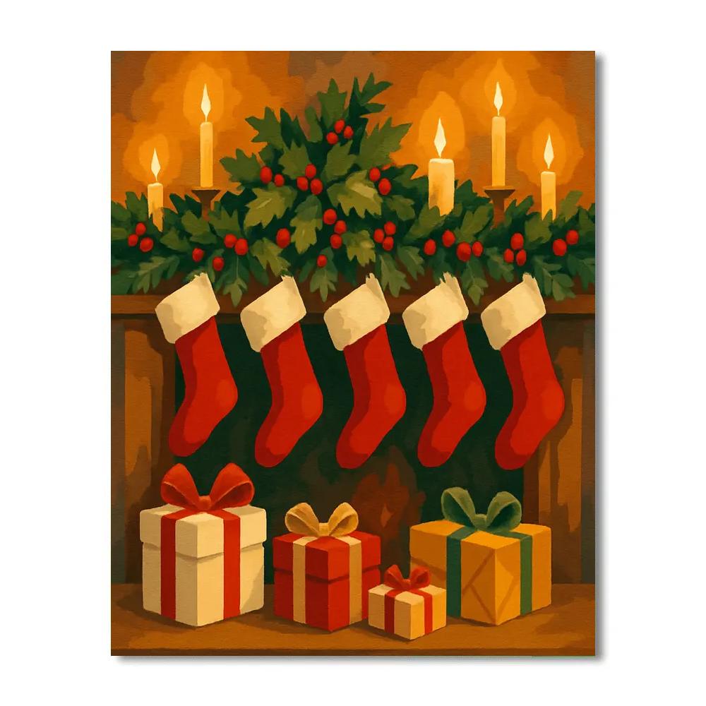 Stockings And Holly Glow paint by number
