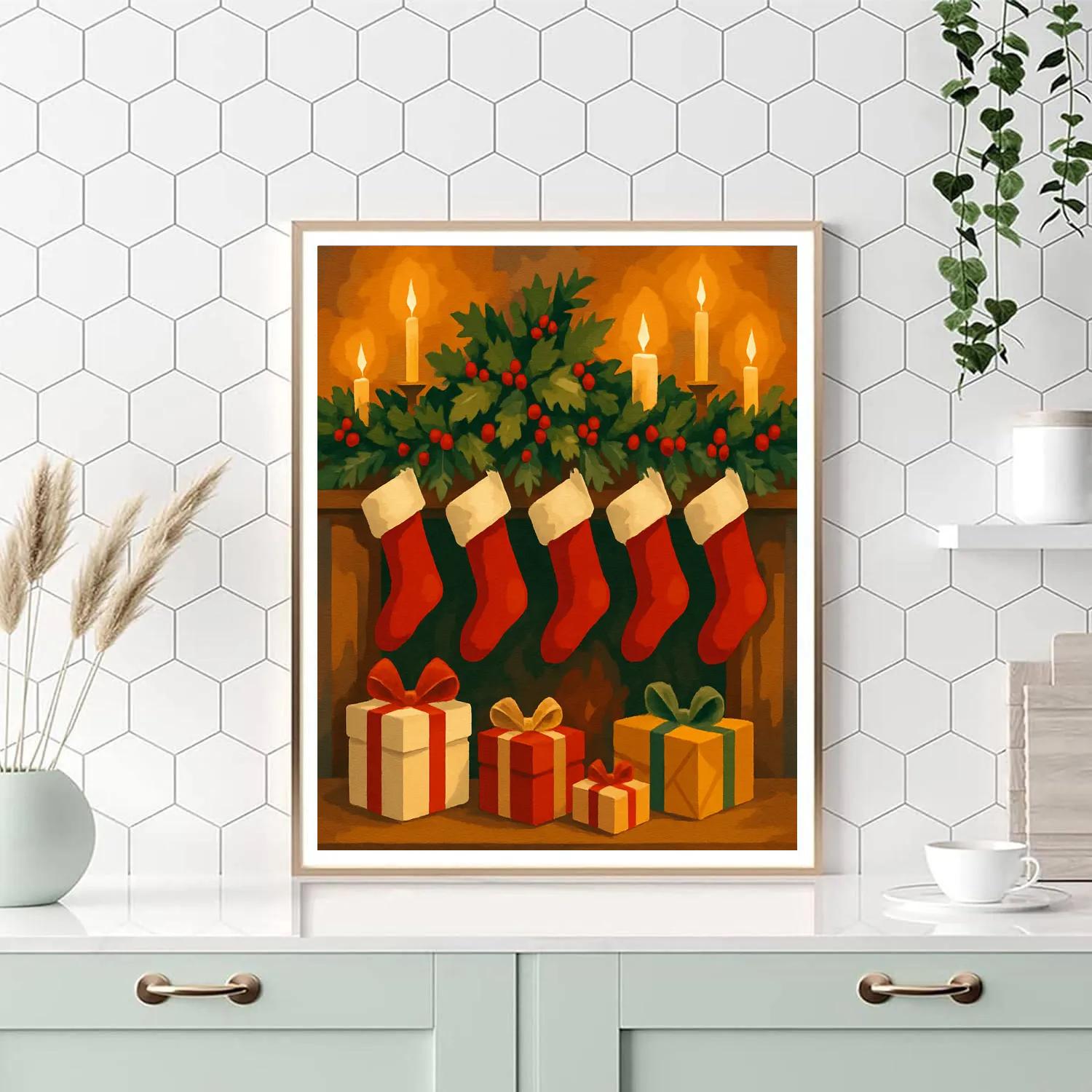 Stockings And Holly Glow paint by number