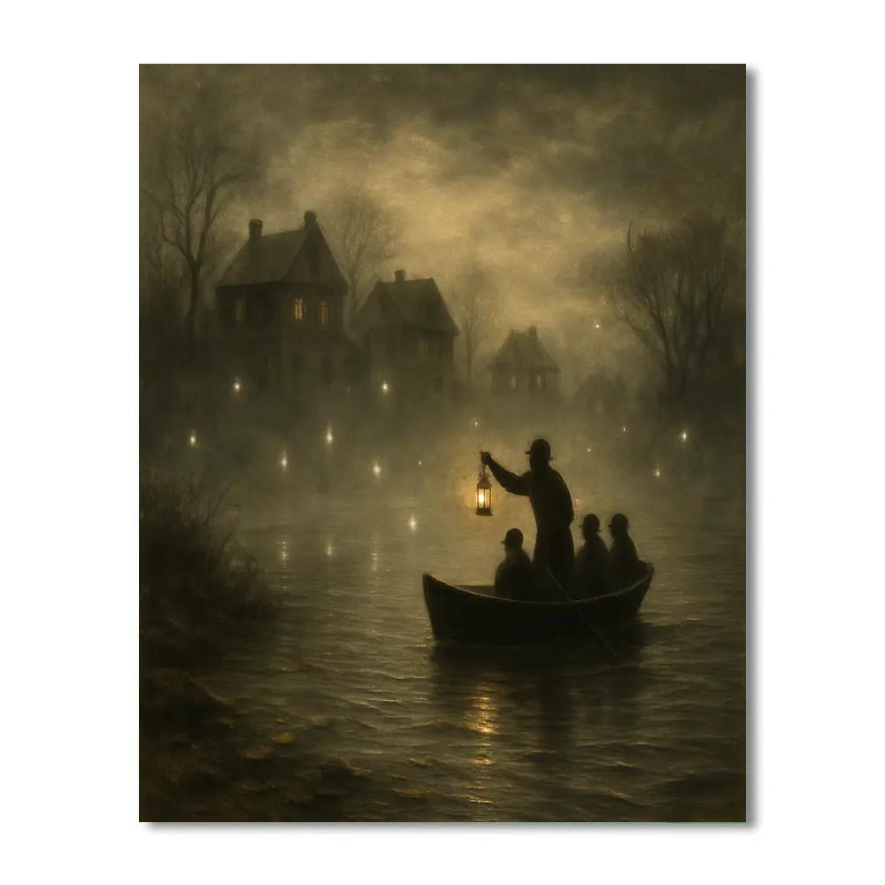 Foggy Hollow With Lantern Ferryman paint by color