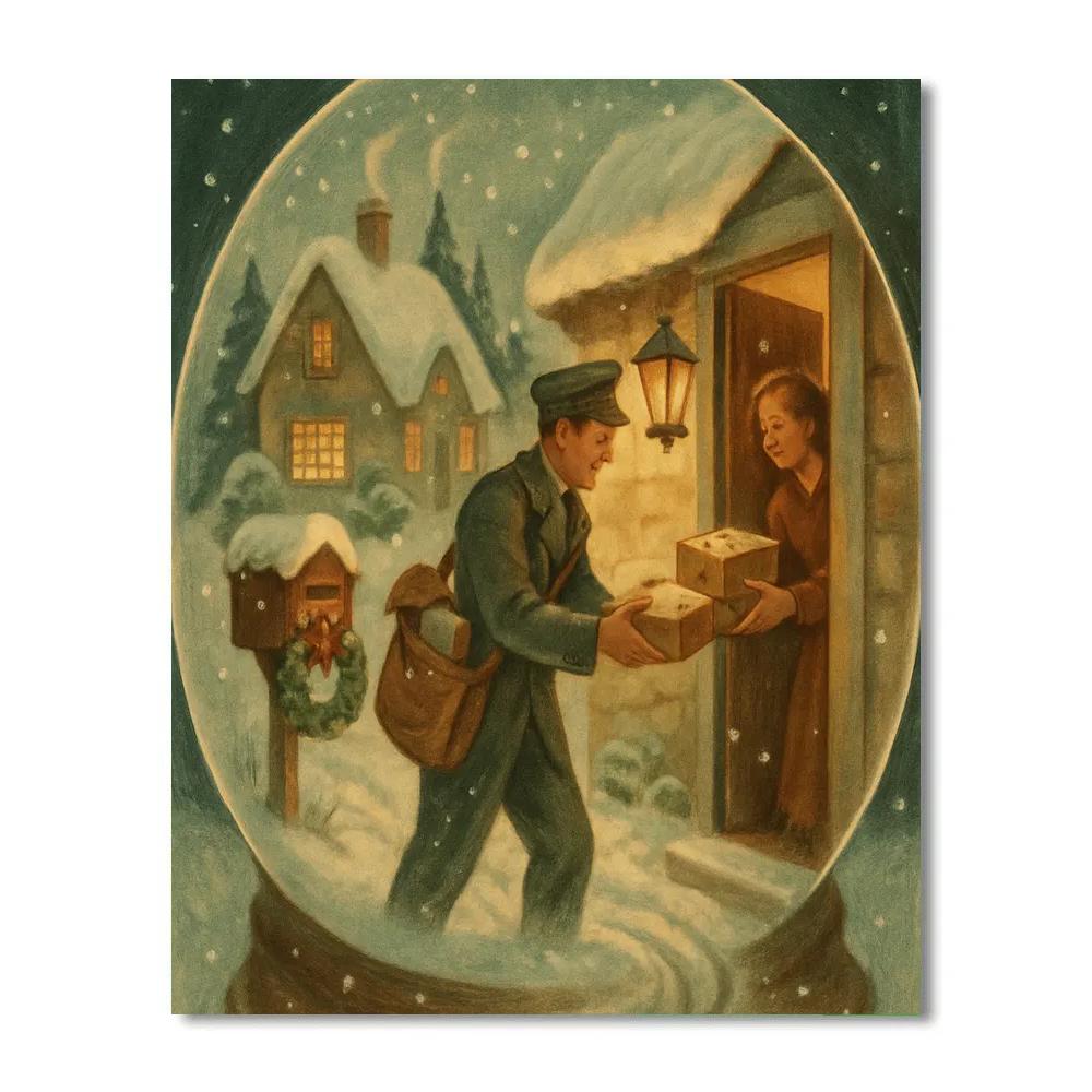 Snow Globe Postman Delivery Numbered painting kits