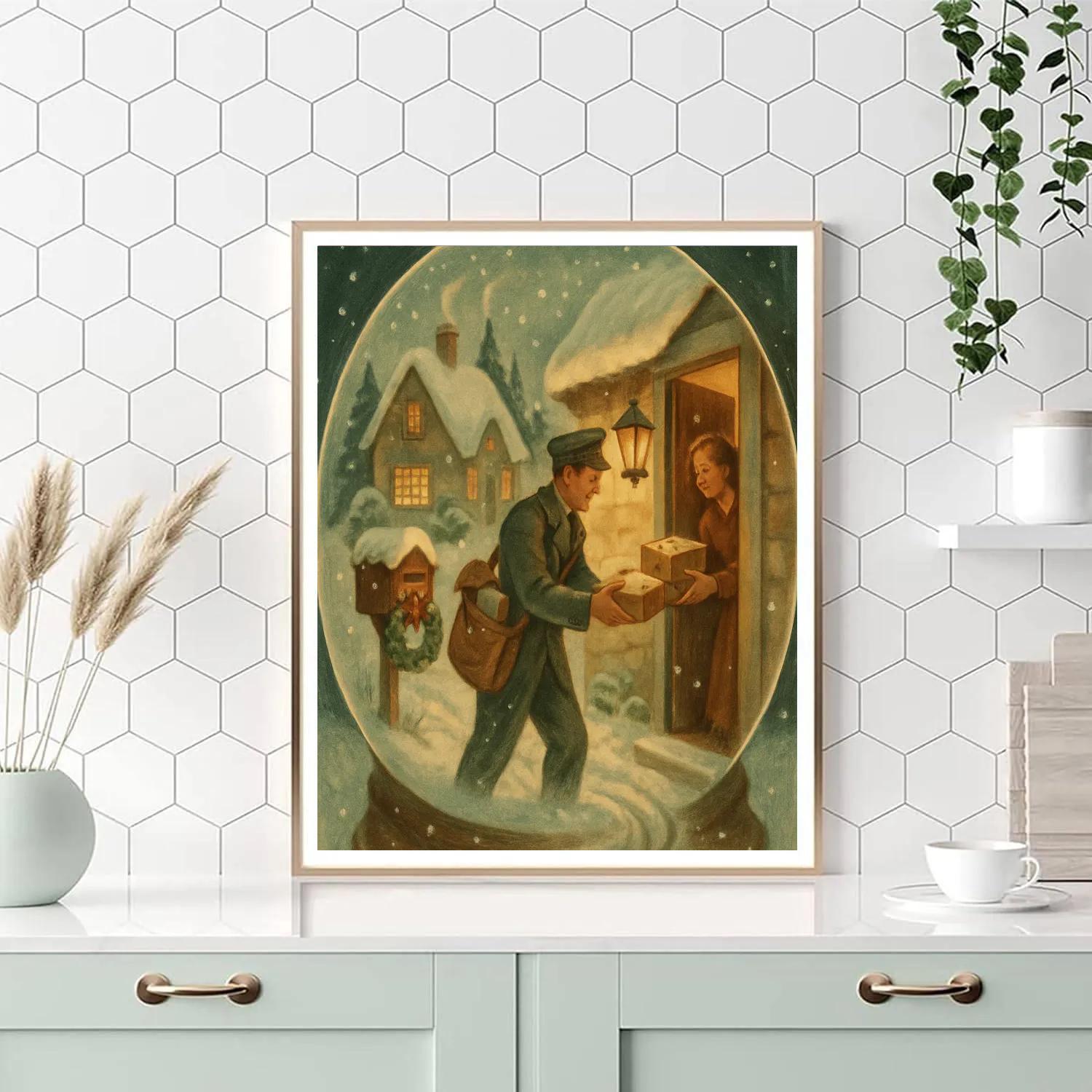 Snow Globe Postman Delivery Numbered painting kits
