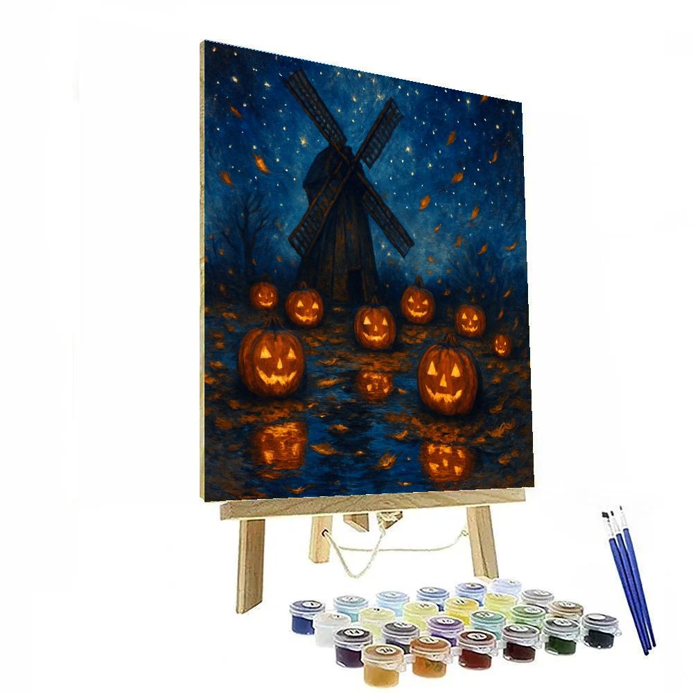 Starlit Pumpkins By The Windmill Paint by numbers kits